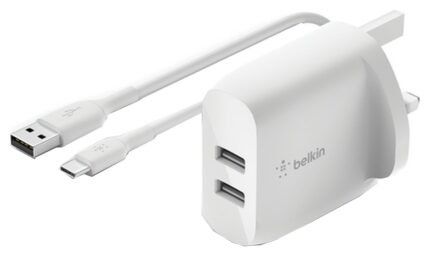 Belkin 24W Dual USB-A Wall Charger & USB-A to USB-C Cable