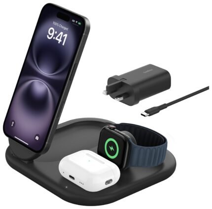 Belkin Qi2 3-In-1 MagSafe Compatible Wireless Charger Black