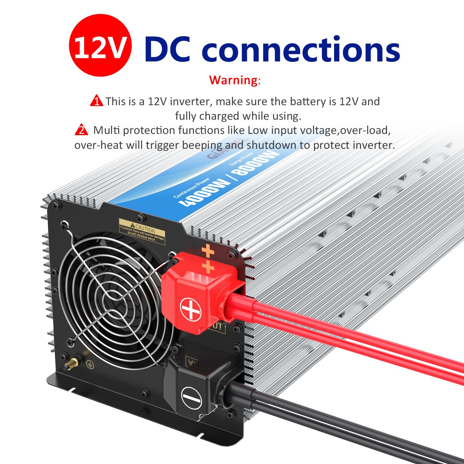 Power Inverter Pure Sine Wave 4000W DC 12V to AC 240V 40A Output Box Large Shell
